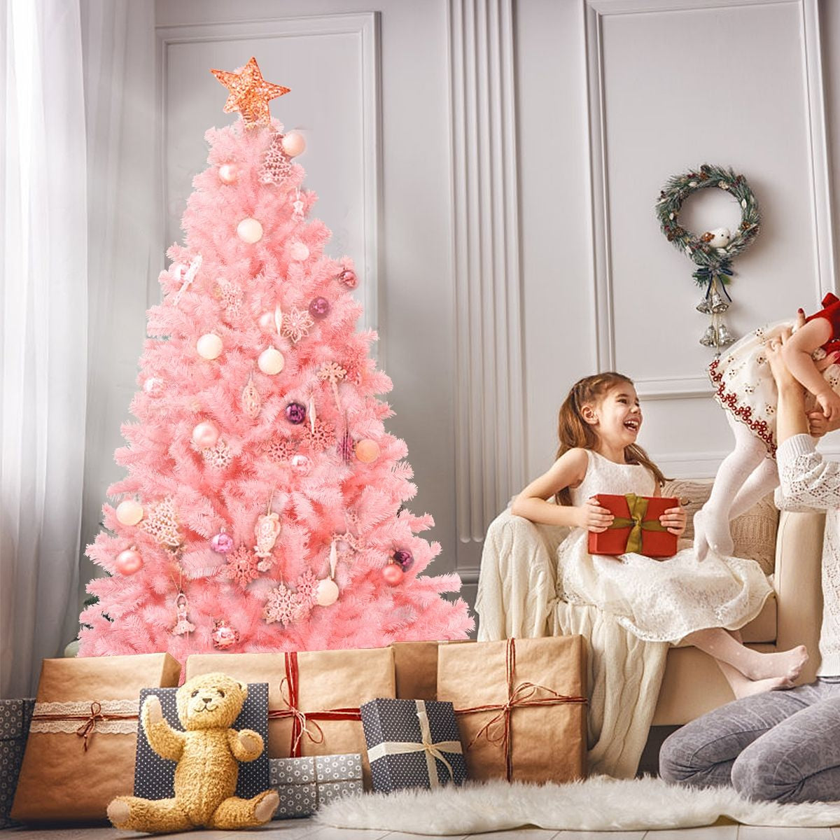 1,8M Árbol De Navidad Con Color Cerezo Aspecto Frondoso Y 1036 Ramas Fácil De Montar Perfecto Como Decoración