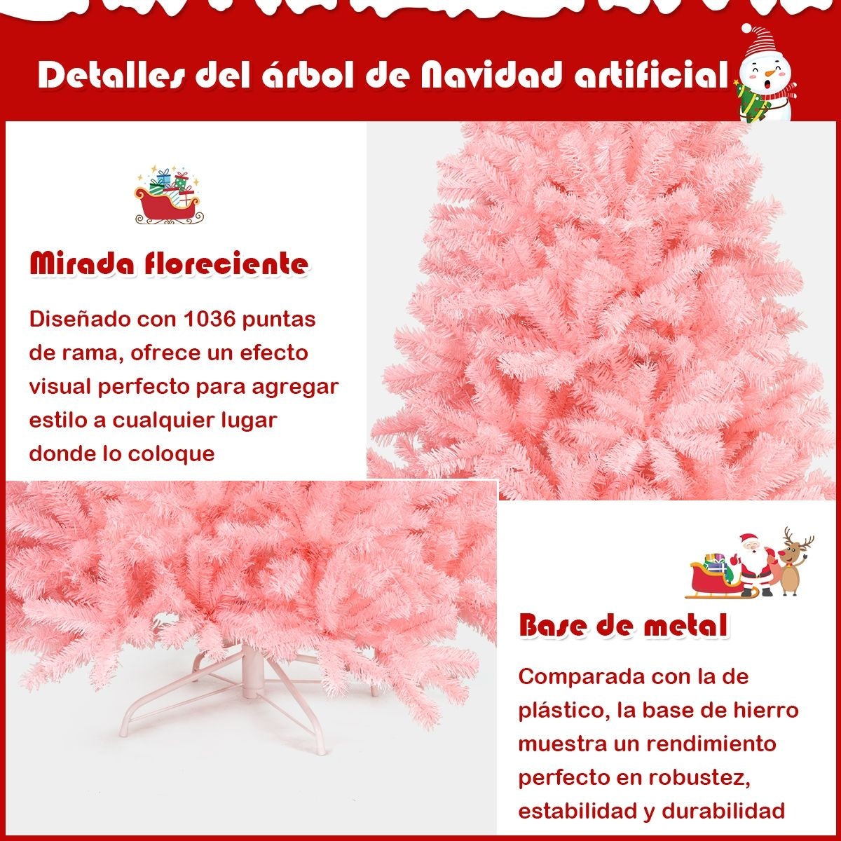 1,8M Árbol De Navidad Con Color Cerezo Aspecto Frondoso Y 1036 Ramas Fácil De Montar Perfecto Como Decoración