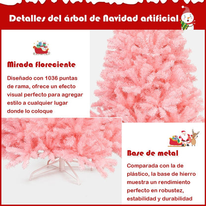 1,8M Árbol De Navidad Con Color Cerezo Aspecto Frondoso Y 1036 Ramas Fácil De Montar Perfecto Como Decoración