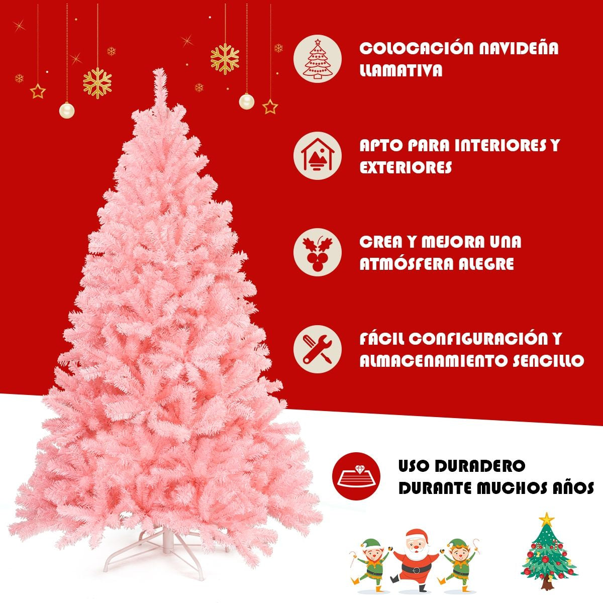 1,8M Árbol De Navidad Con Color Cerezo Aspecto Frondoso Y 1036 Ramas Fácil De Montar Perfecto Como Decoración