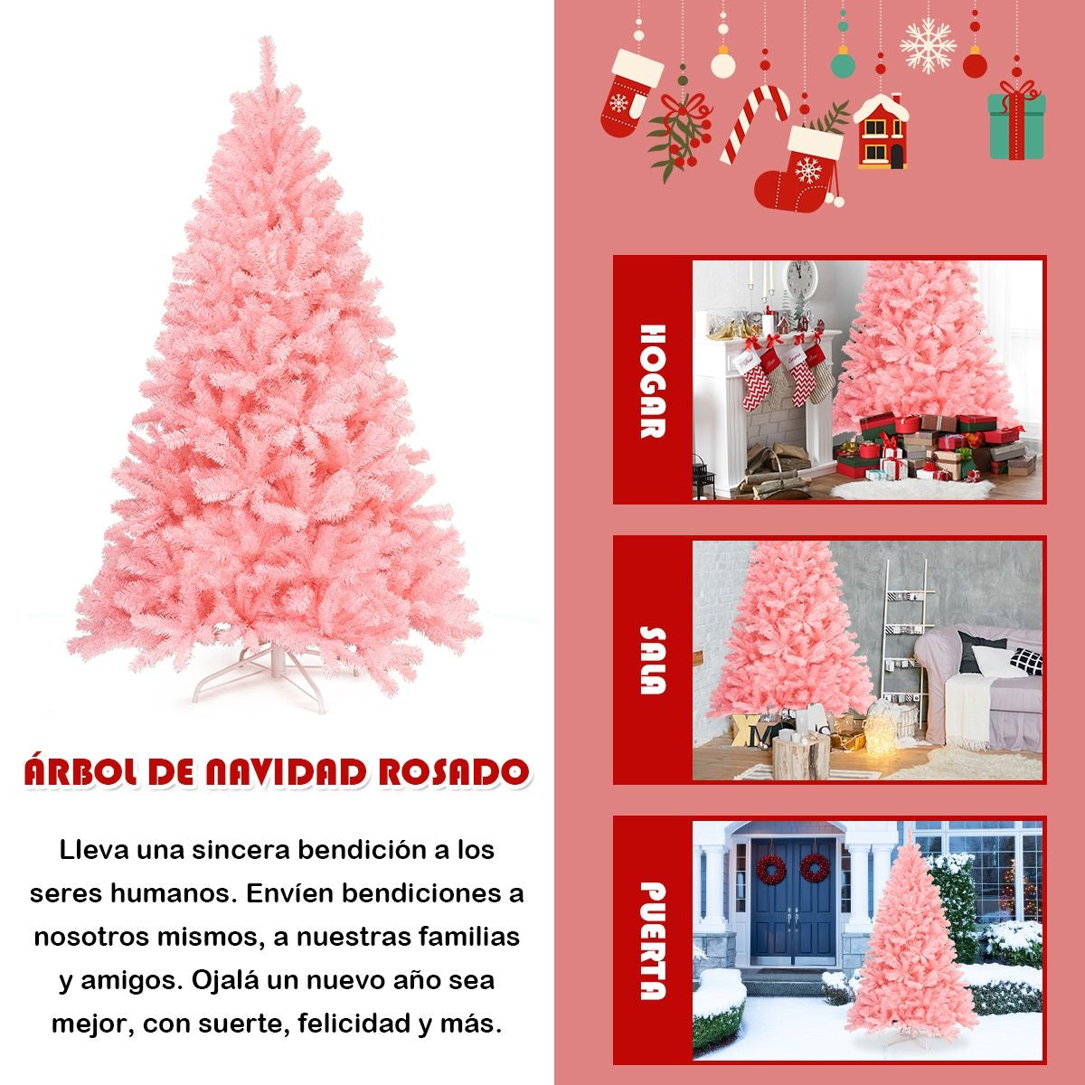 1,8M Árbol De Navidad Con Color Cerezo Aspecto Frondoso Y 1036 Ramas Fácil De Montar Perfecto Como Decoración